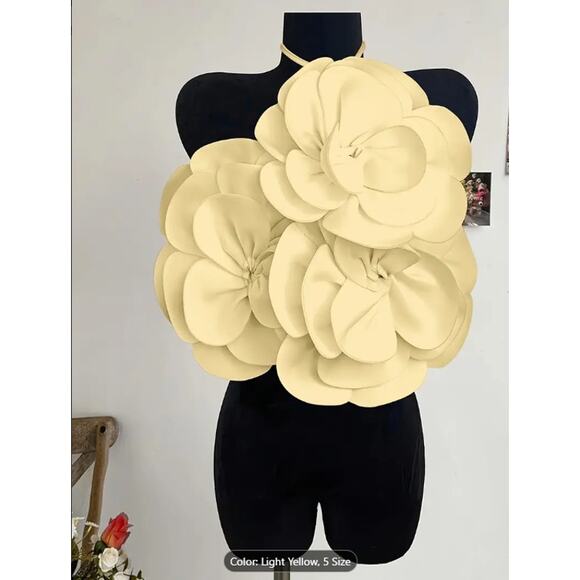 Light Yellow Oversized 3D Flower Halter Crop Top – Statement Party & Festival - Picture 1 of 5